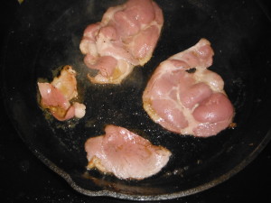 Frying buckboard bacon