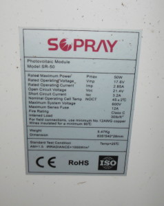 Sopray SR-50 Solar panel specs