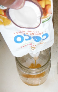 orange-mango-coconut milk over ice