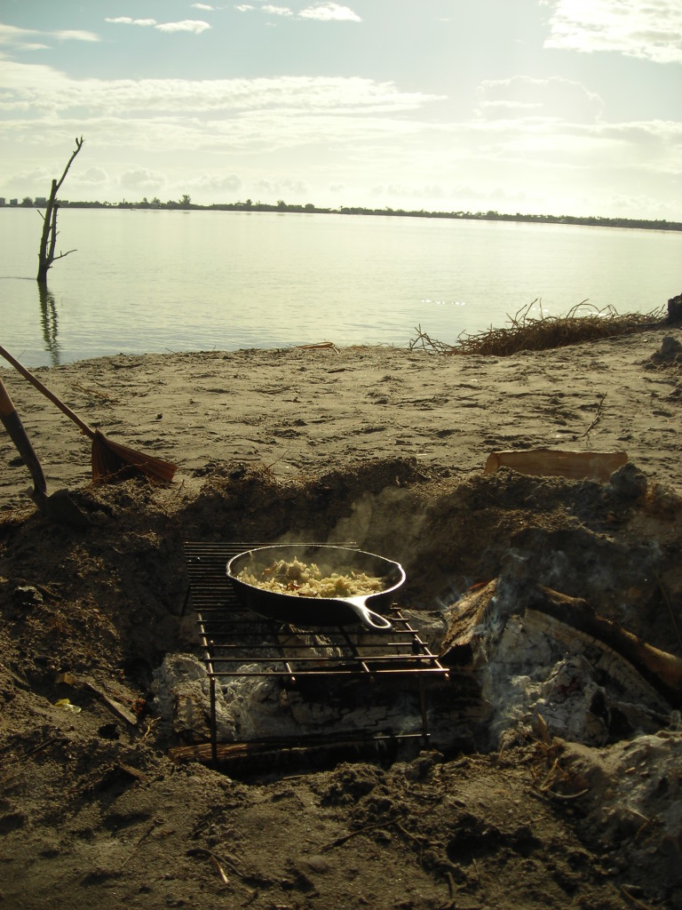 Campfire Breakfast While Primitive Camping on an Island