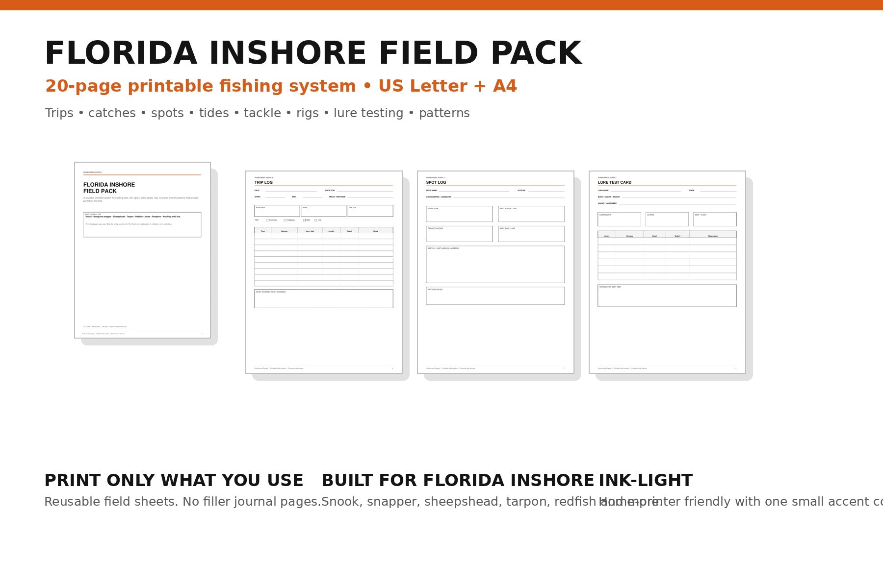 Florida Inshore Field Pack printable fishing system